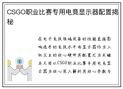 CSGO职业比赛专用电竞显示器配置揭秘